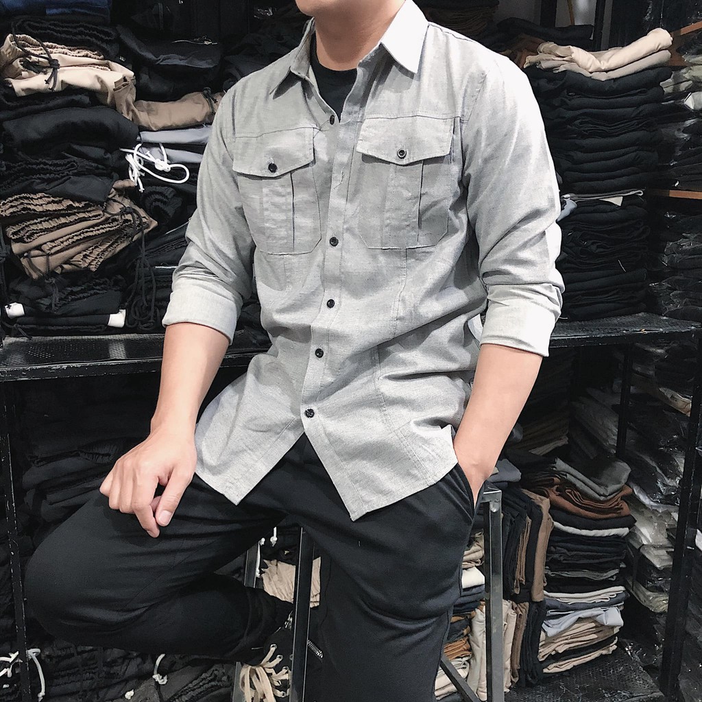 [GIẢM 10K CHO ĐƠN TỪ 200K][ẢNH THẬT] Áo sơ mi form rộng cổ bẻ dài tay có túi trước,Chất liệu thoáng mát, mềm mị | BigBuy360 - bigbuy360.vn