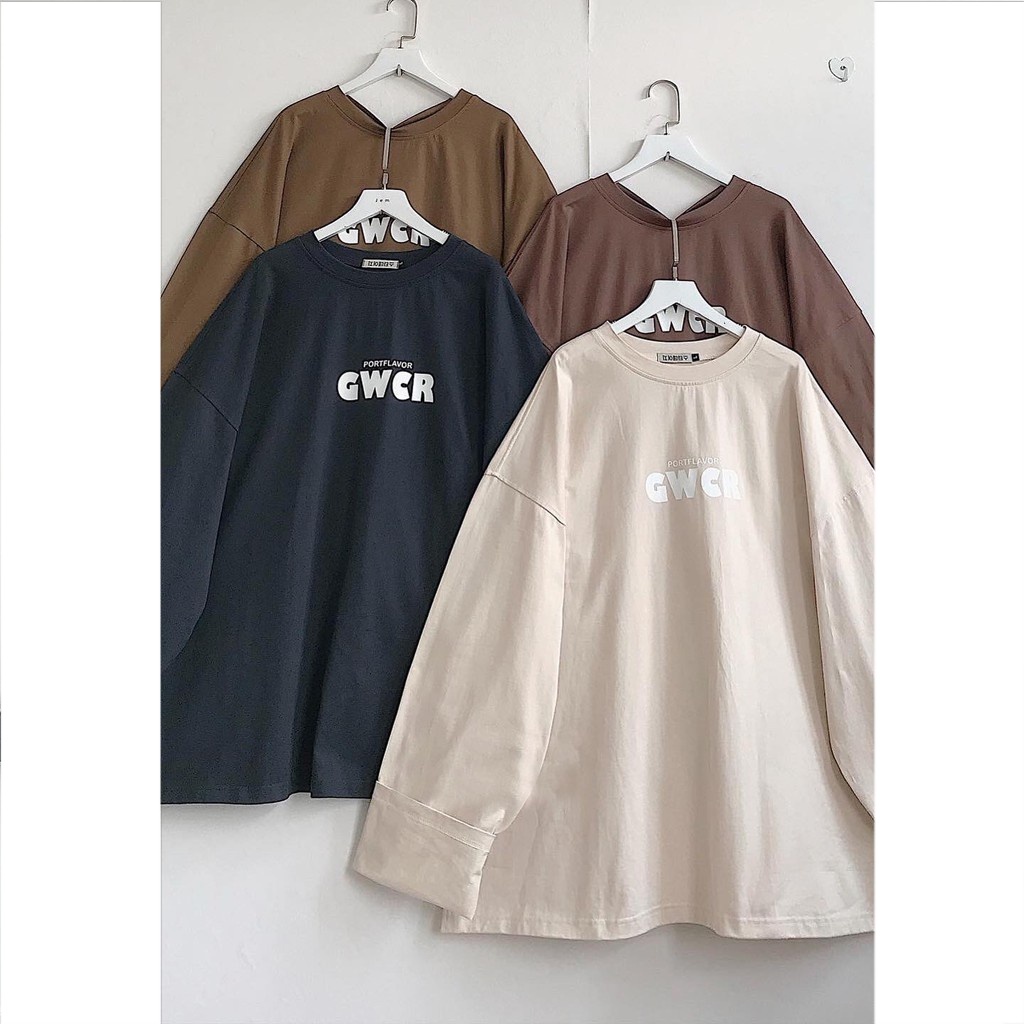 Áo Thun Nữ Dài Tay Form Rộng Basic Áo Phông Nữ Cổ Tròn Xẻ Tà GWCR Chất Liệu Cotton 4 Màu Be Nâu Xanh Than Nâu Đất 1803