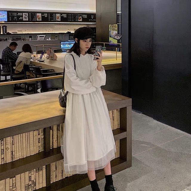 [Hàng oder] Váy nỉ có mũ dáng xoè