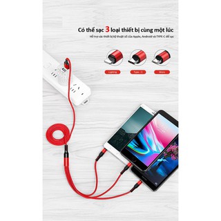 Dây Sạc Điện Thoại Đa Năng Bọc Dù 3 Đầu Sạc Được Mọi Dòng Điện Thoại Type C-Android Tiện Lợi