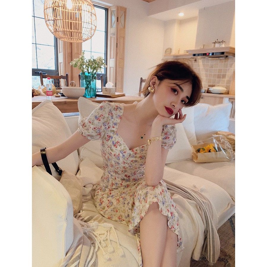 Đầm Nữ Cổ Chữ V In Hoa Thời Trang Thanh Lịch