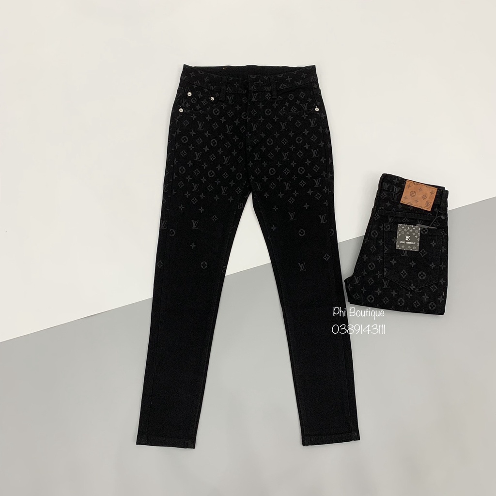Quần Jean Đen Nam Phối Dập Vân Hoa Basic QJ72P