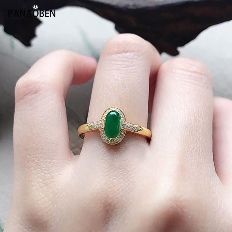 Nhẫn Bạc S925 Mặt Oval Đính Đá Xanh Lá Phong Cách Hàn Quốc Cổ Điển Thời Trang Cho Nữ