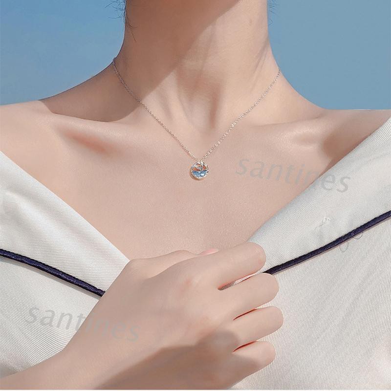 Bộ Trang Sức Gồm Nhẫn/Vòng Tay/Nhẫn/Dây Chuyền Đính Đá Pha Lê Xanh Dương Hình Nàng Tiên Cá Xinh Xắn