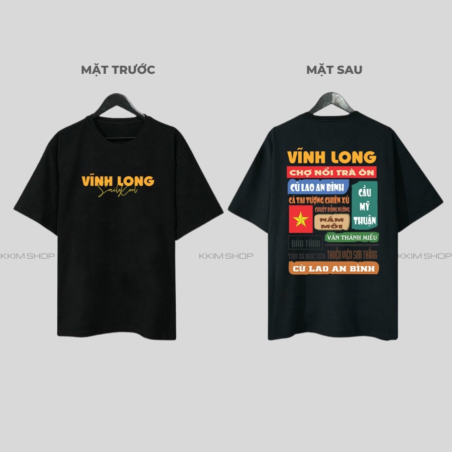 Áo thun tay lỡ VĨNH LONG, Áo phông 63 tỉnh thành Form rộng oversize, chất liệu Cotton KKIMSHOP