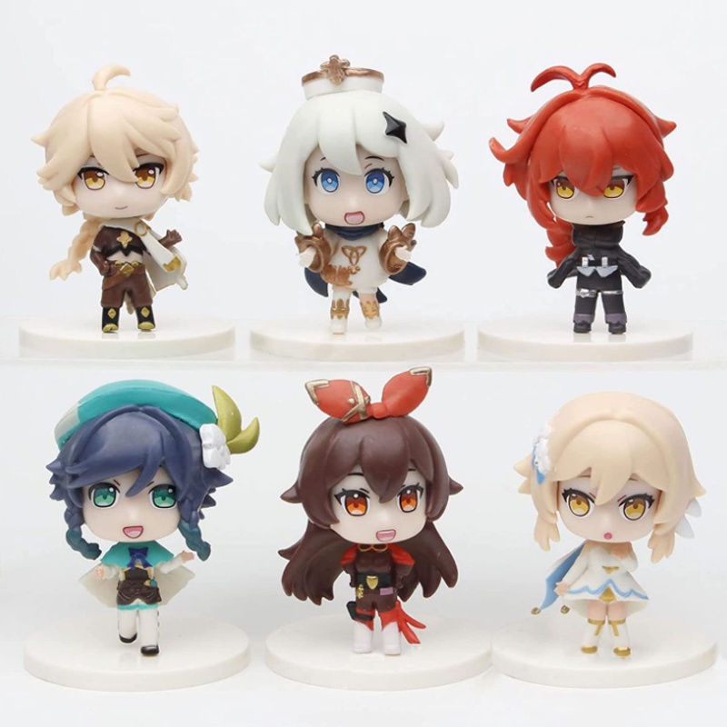 6PCS/set Anime Genshin Impact Figure Toys Set of Q Version Action Figures Decoration Venti Amber Lumine Aether Paimon Diluc