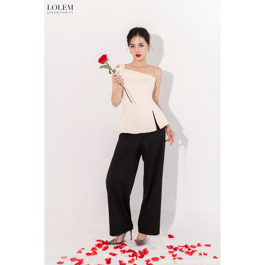 Áo kiểu nữ lệch vai LOLEM AK1242 xẻ tà chất vải linen Thái mỏng nhẹ