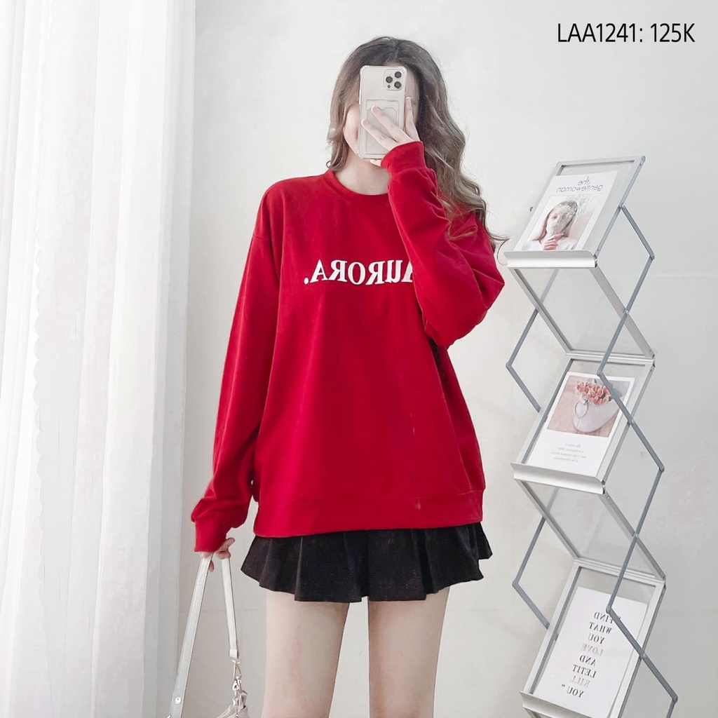 Áo hoodie nữ cổ tròn tay dài bo đỏ da cá CHIBEST LAA1241 | BigBuy360 - bigbuy360.vn