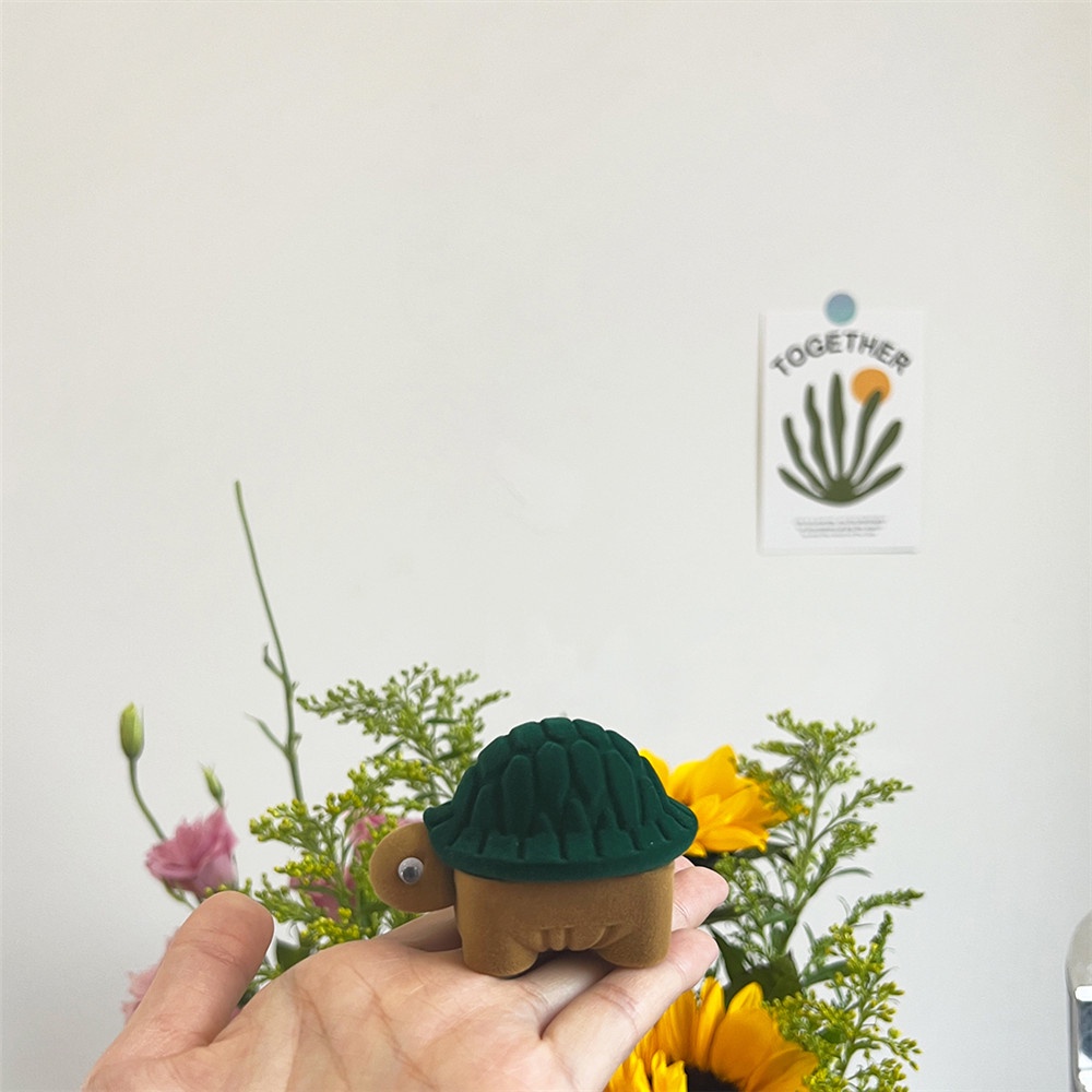 Cod Qipin Hộp Đựng Nhẫn Đính Hôn / Trang Sức Hình Chú Rùa Vui Nhộn Bằng Nhung Vintage