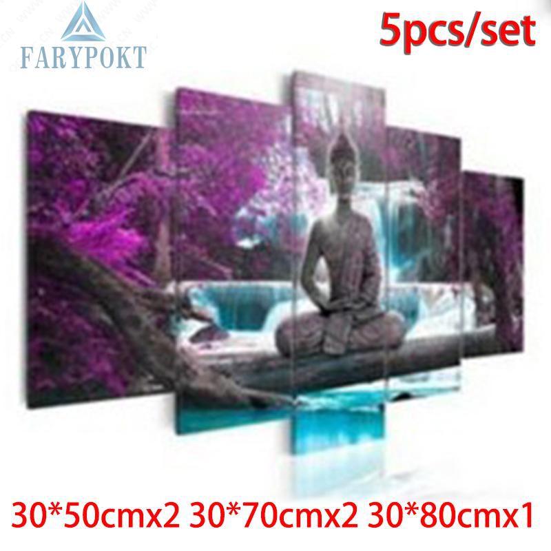 Set 5 Tranh Canvas Treo Tường Trang Trí Hình Đức Phật