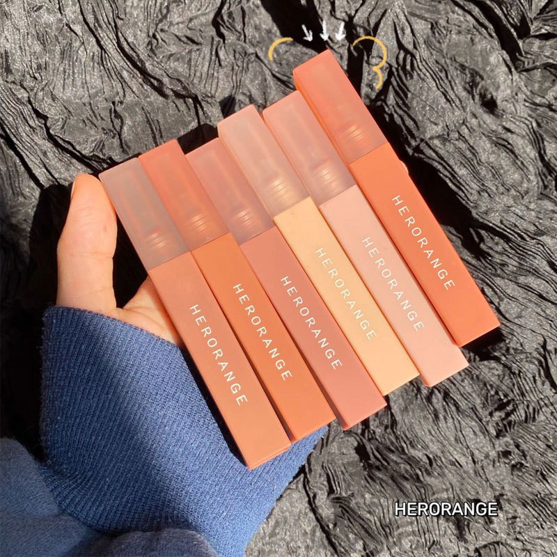 [Hàng mới về] [Free ship] HERORANGE Son Kem Bóng Nhung Mịn Lì lip Mud Lip Glaze Lip Gloss Ống vuông
