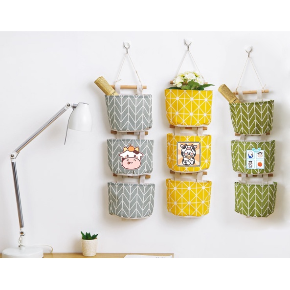 Túi vải treo tường quả bơ 3 Ngăn TVT4 trà sữa trứng lười yakult hoa cúc GD bò sữa trứng lười shiba roro jump