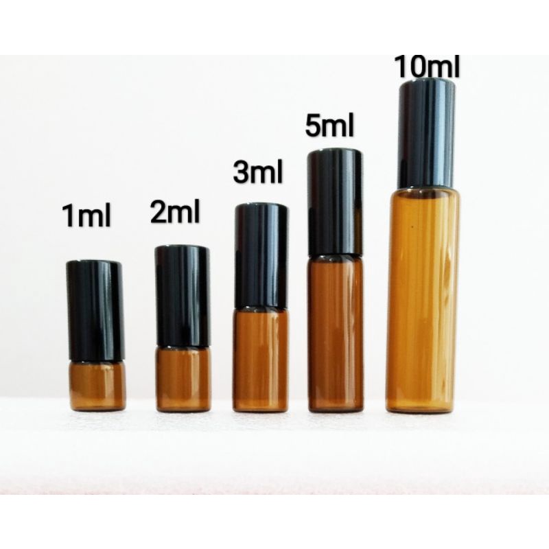 Combo 5 chai 1ml 3màu nắp đen vàng bạc bi thép dùng chiết đựng tinh dầu dubai nước hoa Pháp son môi dạng lỏng