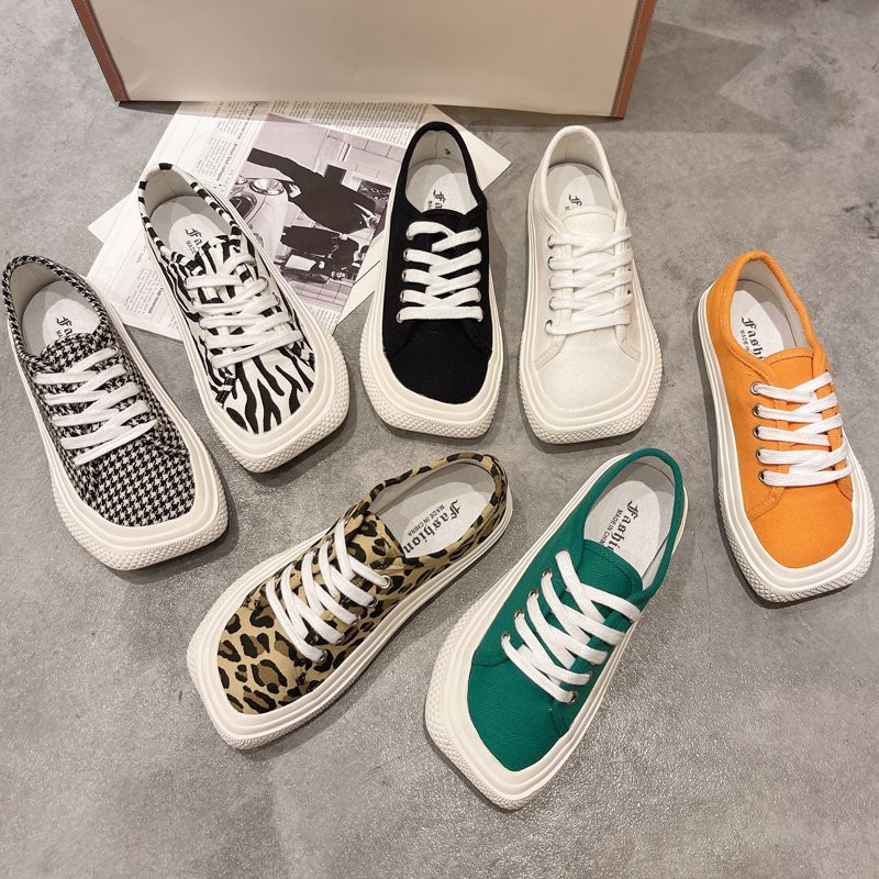 [ Mã 66CBSALE giảm 30K đơn 200K] Giày Vải Canvas Đế Bằng Mũi Vuông Phối Dây Thắt Sành Điệu Cho Nữ | BigBuy360 - bigbuy360.vn