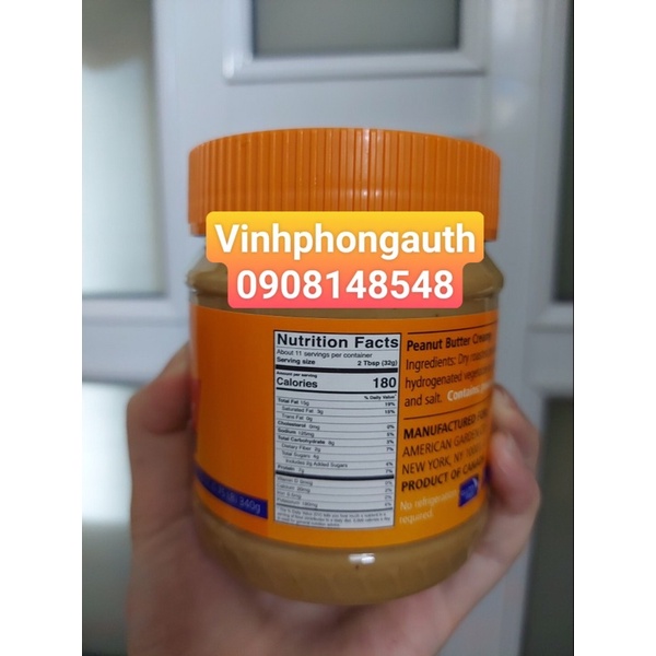 [340g – NẮP CAM] BƠ ĐẬU PHỘNG MỊN [USA] AMERICAN GARDEN Peanut