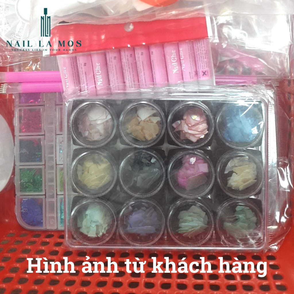 Set 12 hũ xà cừ vân đá ánh cầu vồng - xà cừ nail trang trí móng tay đắp gel ẩn theo phong cách Hàn Nhật