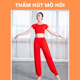 Bộ Alibaba Tập Yoga Zumba GUME Màu Đỏ Chất Cotton Lạnh Co Giãn 4 Chiều
