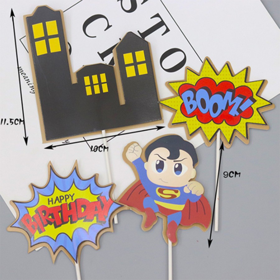 topper cắm bánh kem [FREESHIP] set cắm giấy super men 2 lớp