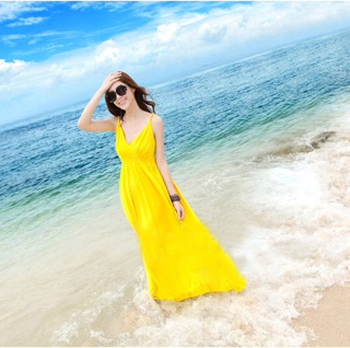 Đầm maxi vàng đầm dài hoa vàng
