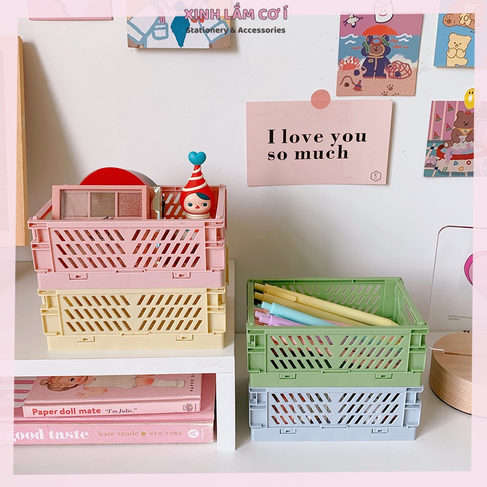 Giỏ Đựng Đồ gấp Gọn Lưu Trữ Đồ Dùng Học Tập, Mỹ Phẩm, Decor Siêu Cute- tặng kèm sticker