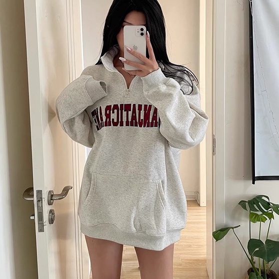 Áo Sweater Nỉ Ngoại Khóa Kéo SANATTIC 🦋 Áo Thun Nam Nữ Dài Tay Cổ Cao Dáng Rộng 🦋