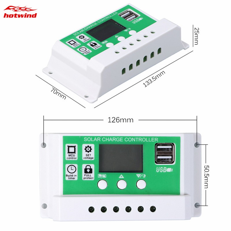 HW Solar Panel Charger Controller Lithium Battery LCD Display PWM Dual USB 10A/20A/30A 12V 24V