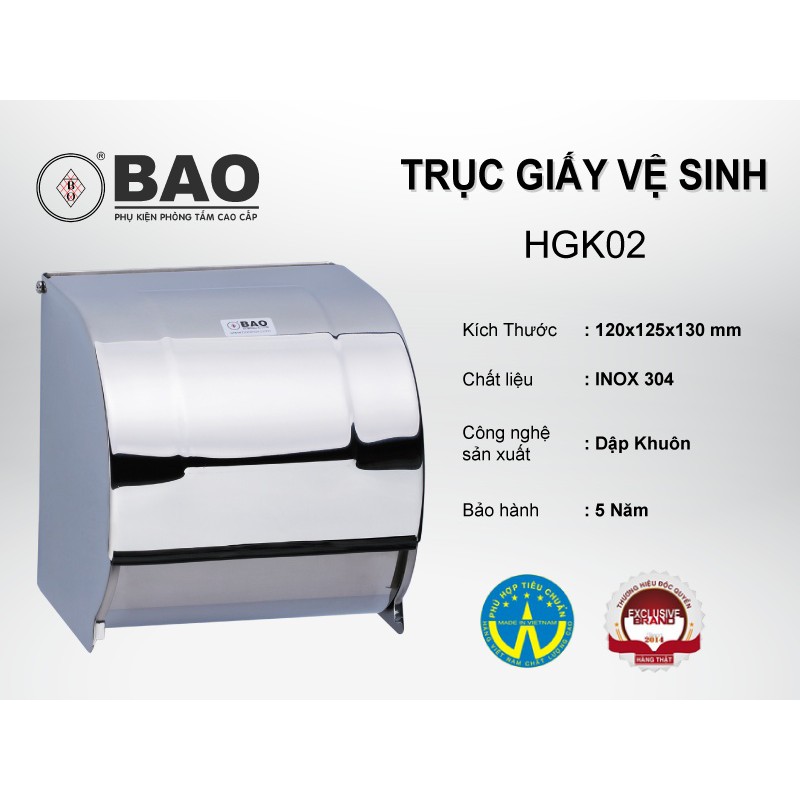 Hộp đựng giấy vệ sinh BAO Inox HGK02 dễ tháo lắp, sáng bóng, bảo hành 5 năm