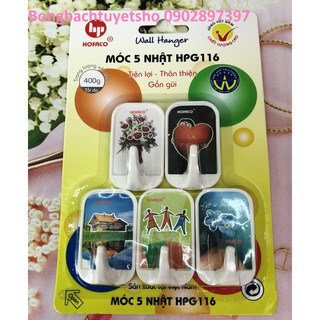 Móc dán 5 nhật HPG116 - Set 5 móc dán dính tường bằng nhựa HOFACO cao cấp