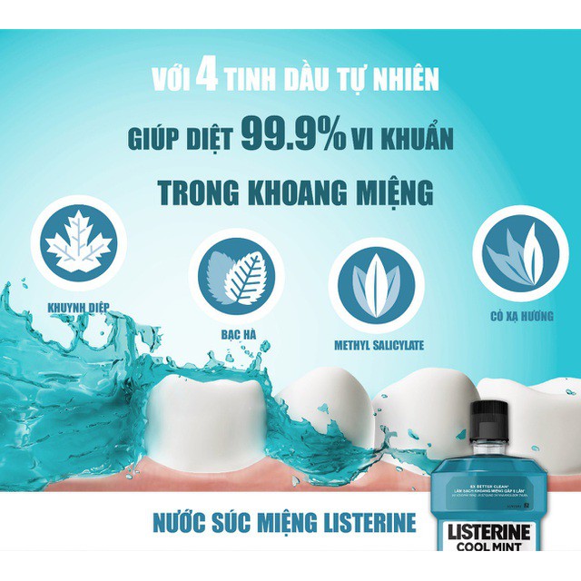 (750ml) Nước súc miệng Listerine Cool Mint Thai Lan - Giúp hơi thở thơm mát và sạch khuẩn 99%