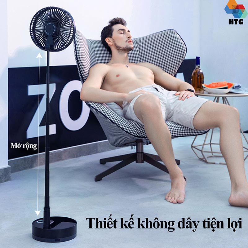 Quạt Điện Cyke P10 Sạc Điện Không Dây Để Bàn, Để Quạt Đứng Sàn, Gấp Gọn Mini, Có Điều Khiển Từ Xa, Tự Động Quay, Có Đèn