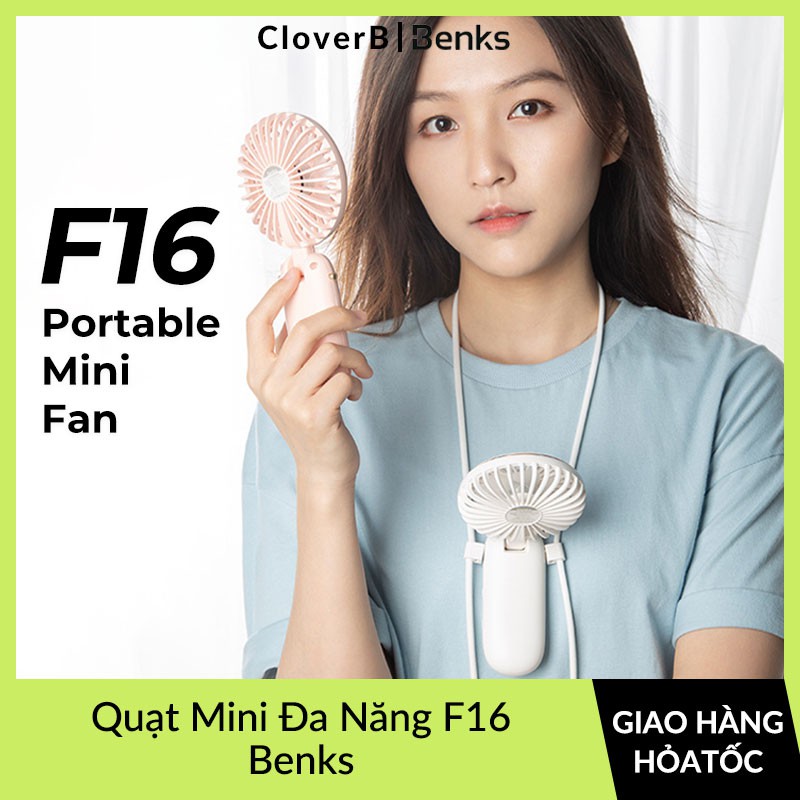 Quạt Cầm Tay Mini Đa Năng Benks F16 Kèm Dây Đeo Cổ Tiện Dụng, Pin 2000mAh 3 Tốc Độ Quạt Cánh Quạt Mềm An Toàn Với Trẻ Em