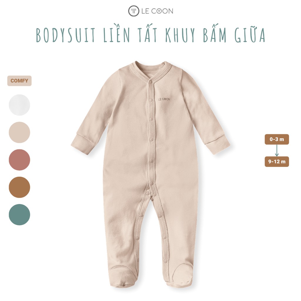 LE COON | Bodysuit Liền Tất Khuy Bấm Giữa | COMFY | 0-12 tháng