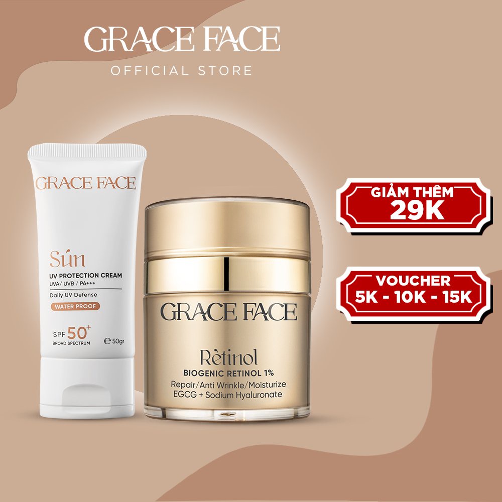 Combo kem dưỡng Biogenic Retinol 1% 30ml và kem chống nắng UV Protection Cream Grace Face 50ml