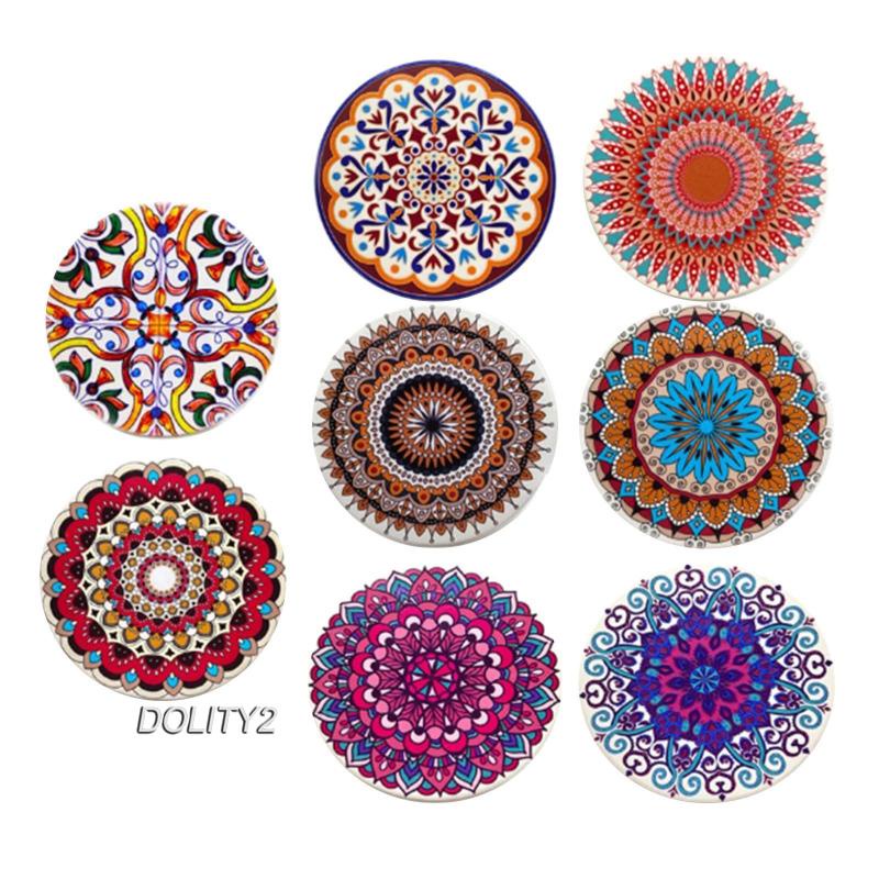 Bộ 8 đế lót ly hình tròn bằng sứ + giá đỡ tiện dụng cho nhà bếp