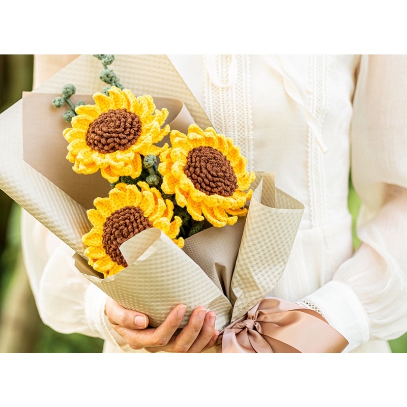 DIY gói nguyên liệu tự đan móc bó hoa bằng len handmade quà tặng ý nghĩa cặp đôi amigurumi thủ công crochet lenmade