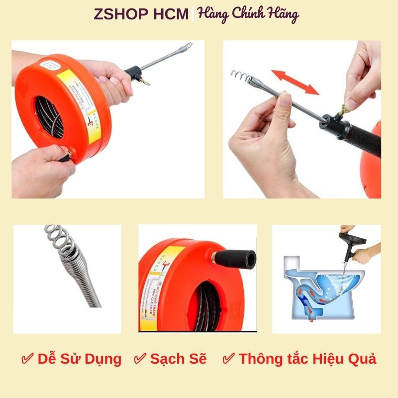 Dụng Cụ Thông Cống [FREESHIP] Đồ Thông Tắc Bồn Cầu Chuyên Nghiệp, Dạng Lò Xo Dài 5m