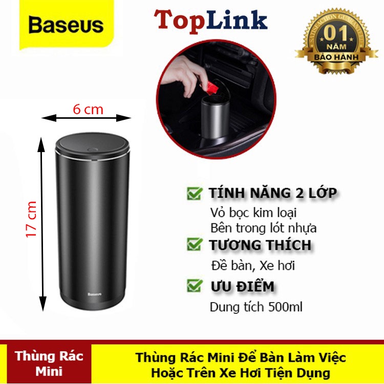 Thùng Rác Mini Ô Tô, Thùng Rác Xe Hơi Bàn Làm Việc Baseus Siêu Tiện Dụng Và 30 Túi Đựng( Bán Lẻ Túi) - TopLink