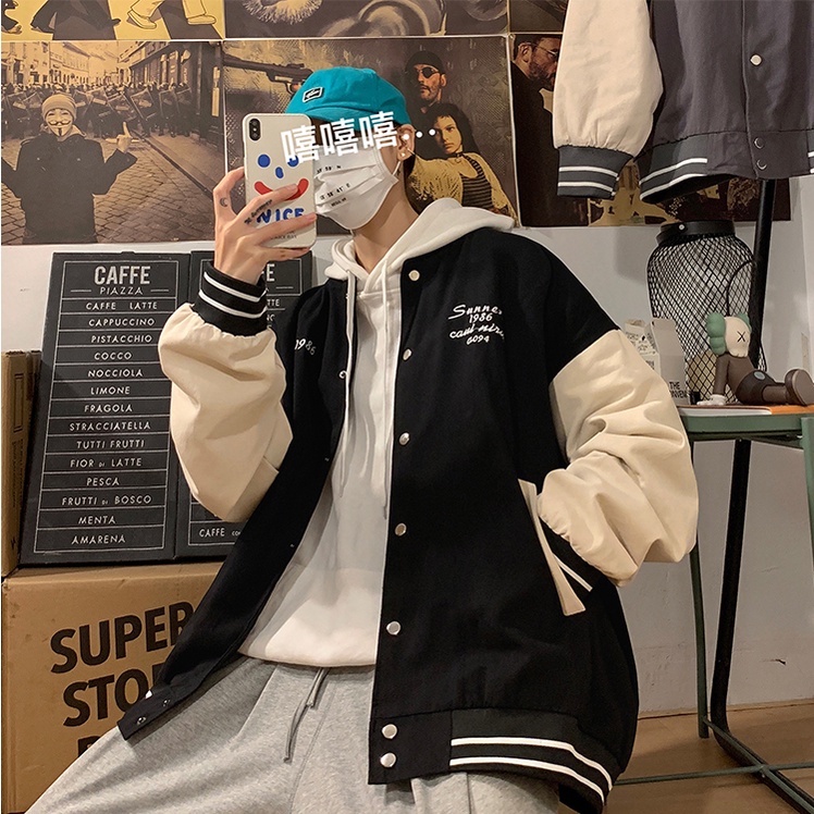Áo Khoác bóng chày nam Hai Lớp Màu Tương Phản Retro áo khoác bomber unisex đơn sắc quần áo nam Thời Trang Cho Nam áo choàng