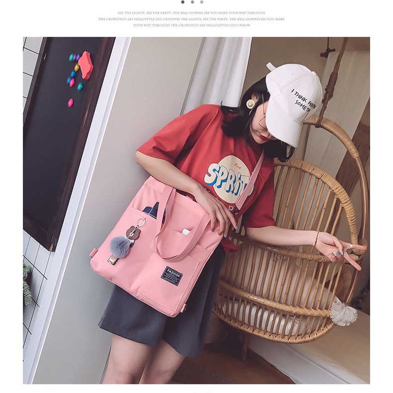 Túi Xách Canvas Đeo Vai Sức Chứa Lớn In Họa Tiết Phong Cách Hàn Quốc Mới Cho Nữ
