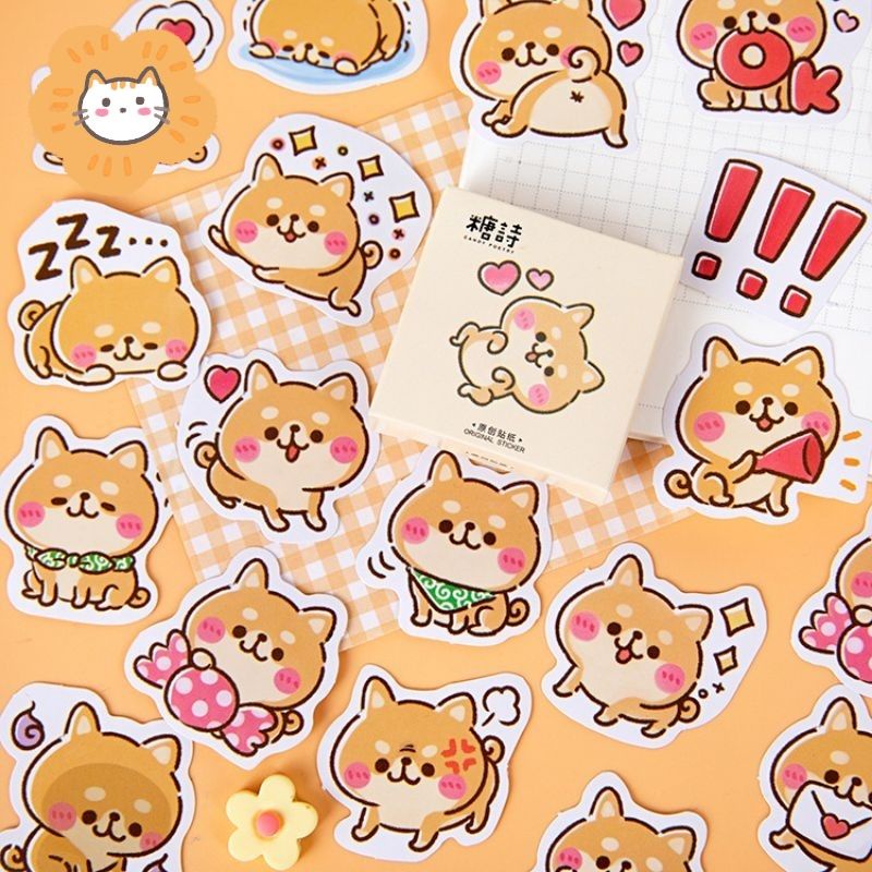 Hộp 45 hình dán sticker cún shiba trang trí sổ