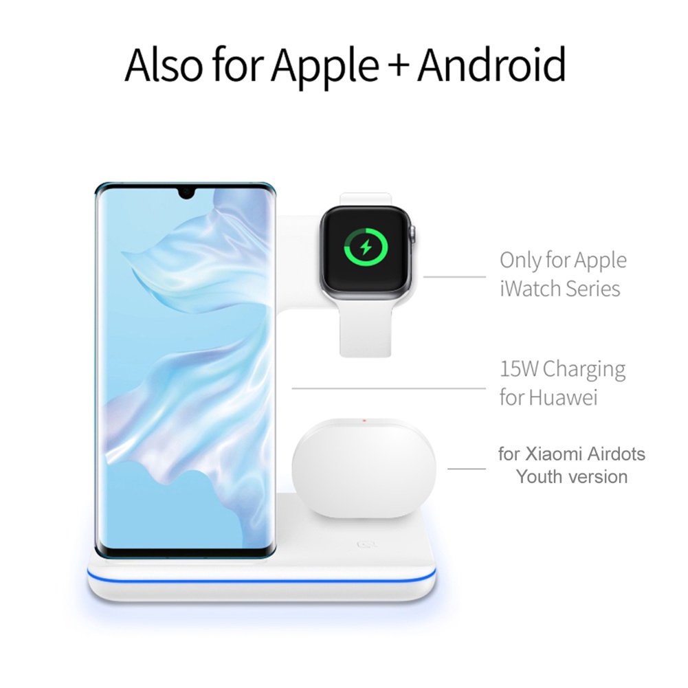 Đế Sạc Không Dây 15w Thiết Kế 3 Trong 1 Cho Apple Watch Iphone Android