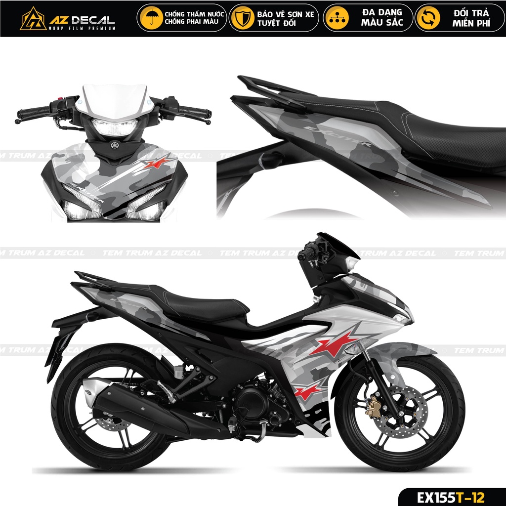 Tem Trùm Xe Exciter 155 Camo Cực Chất | EX155T-12 | Decal Dán Xe Ex 155 Chống Nước, Chống Phai Màu, Bảo Vệ Sơn Xe