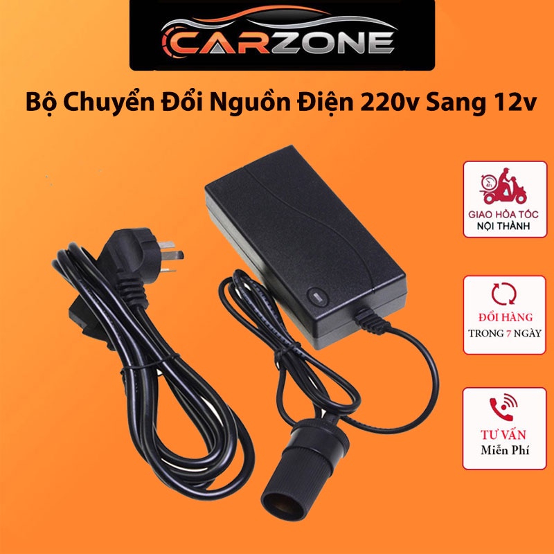 Bộ Đổi Nguồn 220V Sang 12V 5A Cắm Tẩu Ô Tô - Để Sử Dụng Thiết Bị Xe Hơi Tại Nhà CARZONE.TOP