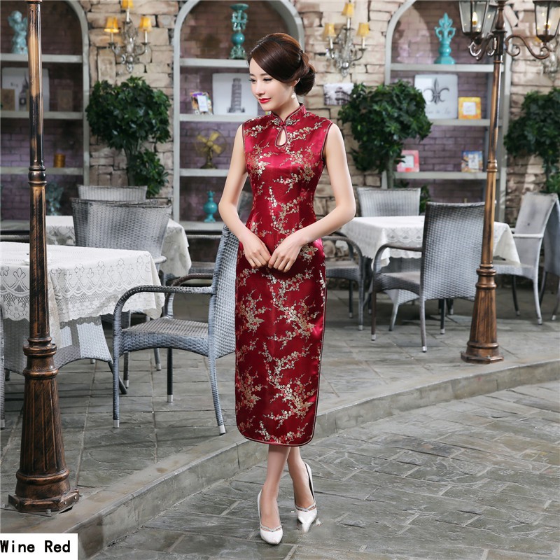 Chinese Cheongsam Dress Plum Novelty Costume Long Qipao Ceremonial Women Dresses