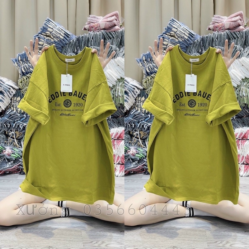 Áo Thun Phông chữ EDDIEBAUER 3158 Nam Nữ Tay Lỡ Form To Rộng Hàng Quảng Châu Chất cotton khô loại 1