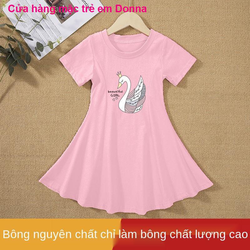 quần áo trẻ em mùa hè mới Váy Hàn Quốc Công chúa Trung Đầm cô bé tay ngắn Tidebộ nỉ cho bébộ bé trai