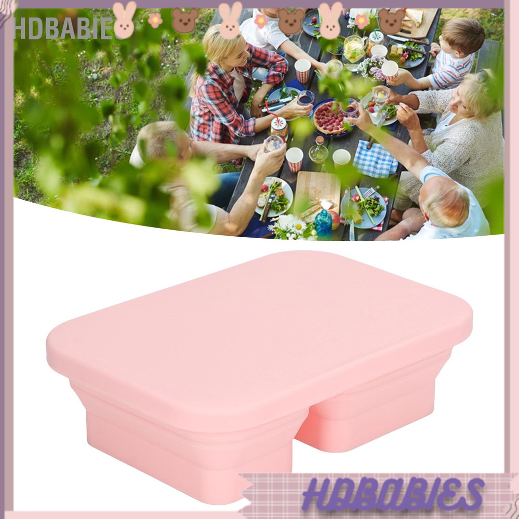 HDbabies Hộp cơm trưa có thể gập lại bằng silicon Tiết kiệm không gian Thiết kế chia nhỏ đựng thực phẩm nắp đậy để sử dụng ngoài trời trong nhà Màu hồng