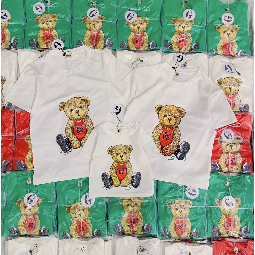 Áo thun gấu gia đình BIgbaby, chất thun cotton mềm mát có size người lớn và size bé 9-37kg