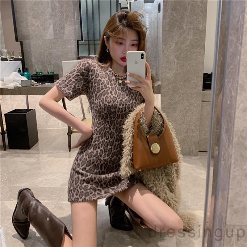 Đầm Mini Tay Ngắn Cổ Tròn In Họa Tiết Da Báo Gợi Cảm Cho Nữ | BigBuy360 - bigbuy360.vn