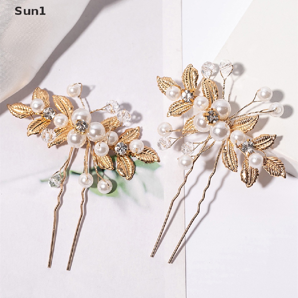 Sun1 &gt; Trâm Cài Tóc Chữ U Hình Hoa Lá Đính Pha Lê Ngọc Trai Phong Cách Hanfu Cổ Điển Dành Cho Cô Dâu / Biểu Diễn